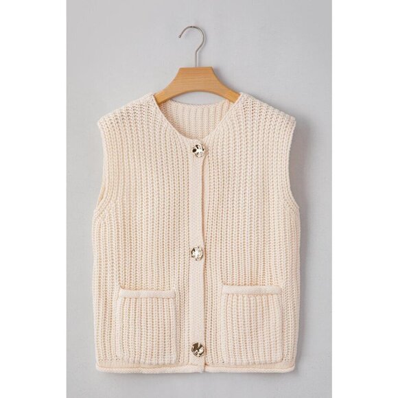 NWT ESME Cream Sleeveless Sweater Knit Vest With Gold Buttons - Picture 4 of 11